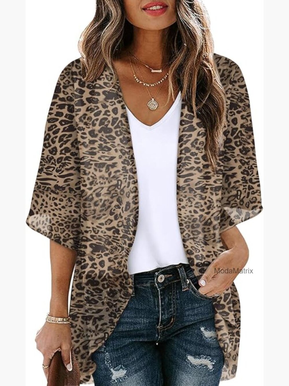 Womens Beach Cover Up 3/4 Sleeve Cardigan Loose Fit Blouse Summer